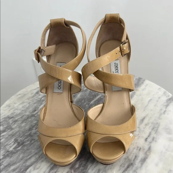 Jimmy Choo Tan Patent Leather Heels - Picture 2 of 11